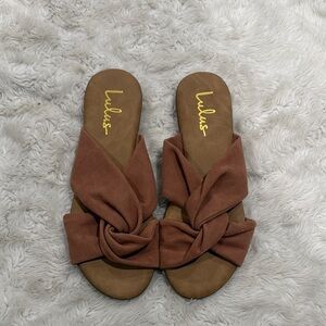 Lulus Santana Camel Suede Slide Sandals Womans Size 9